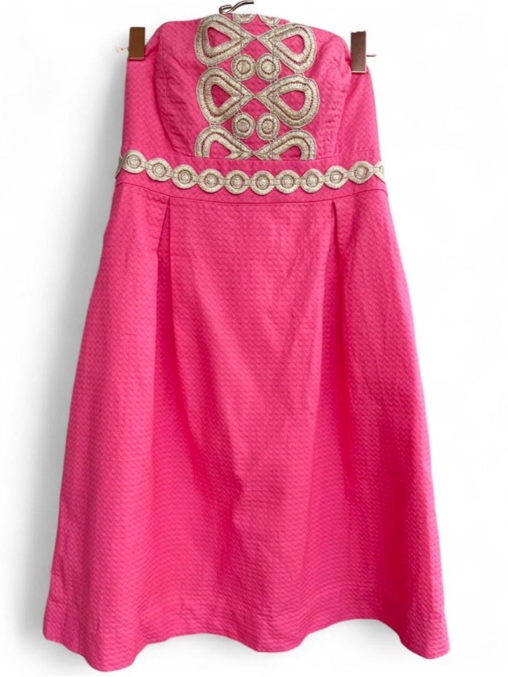 Lilly Pulitzer Betsey Hot Pink Strapless Dress with Gold Trim